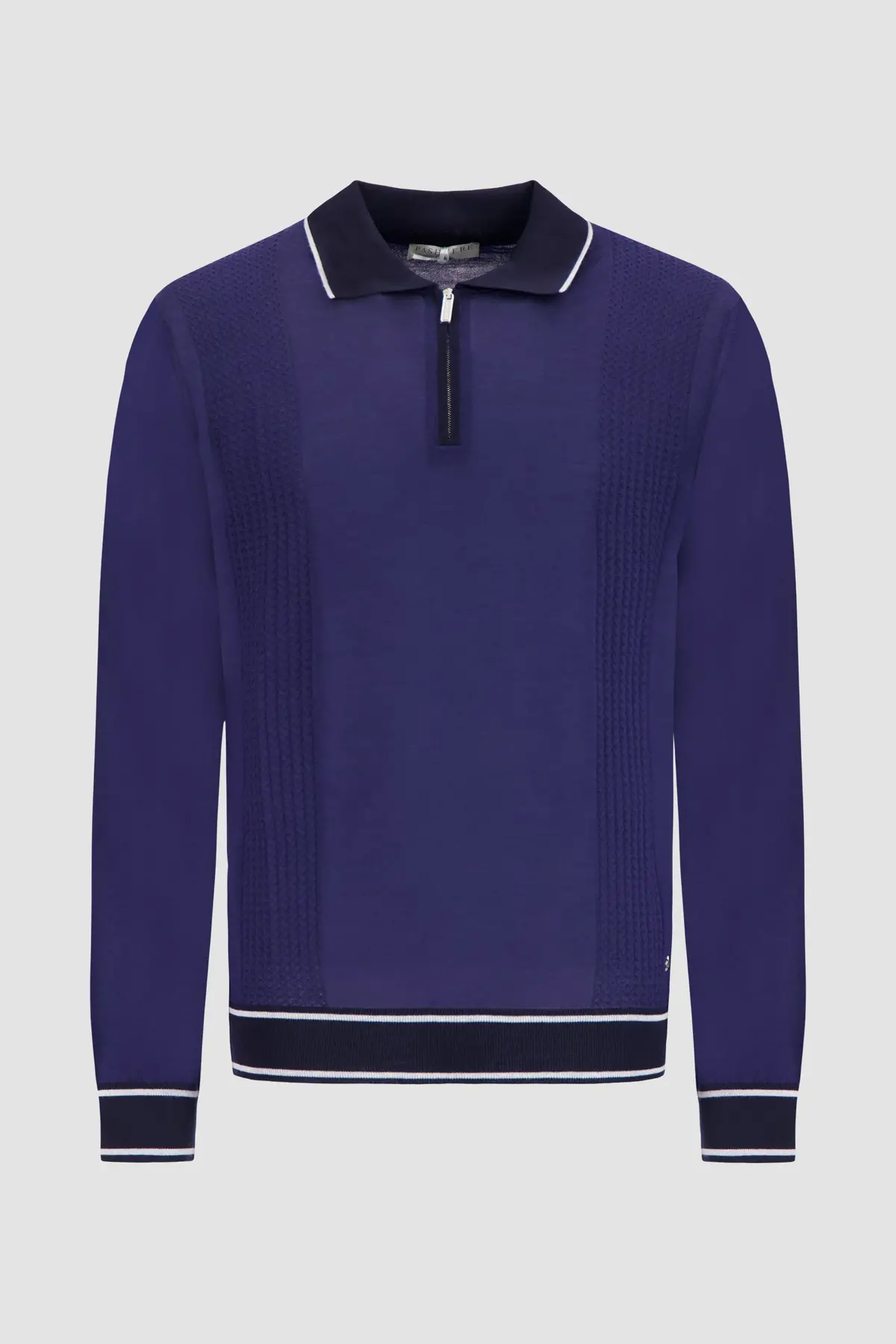 Pashmere Navy Virgin Wool Zip Polo 1