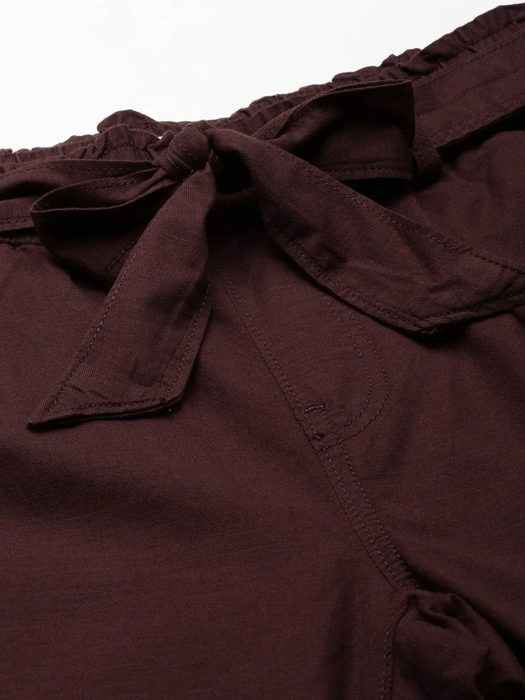 Women's Mid Rise Maroon Baggy Fit Trousers 4