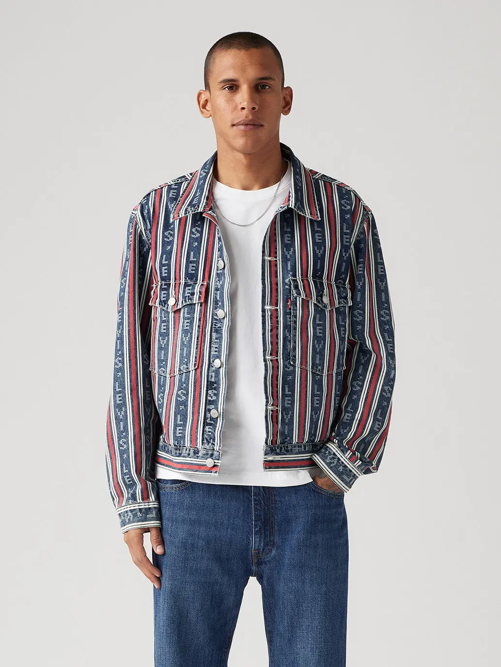 Men's Striped Multicolor Denim Jacket 1