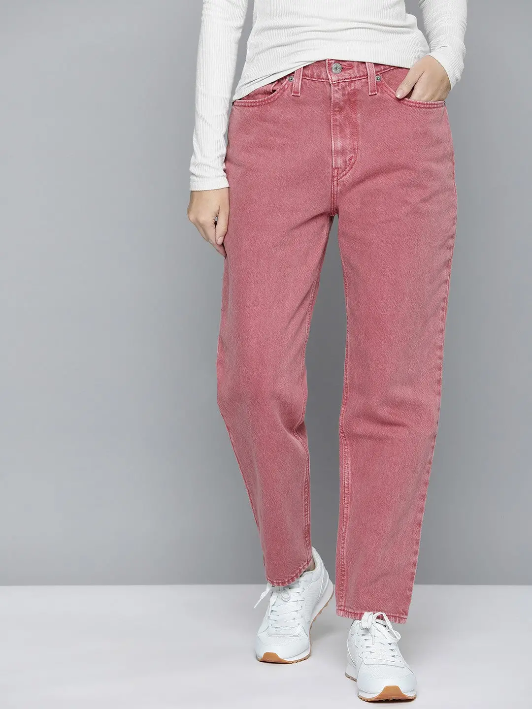 Women's 80S Mom Pink Loose Fit High Rise Jeans 1