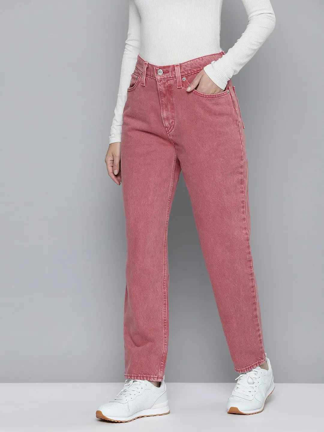 Women's 80S Mom Pink Loose Fit High Rise Jeans 2