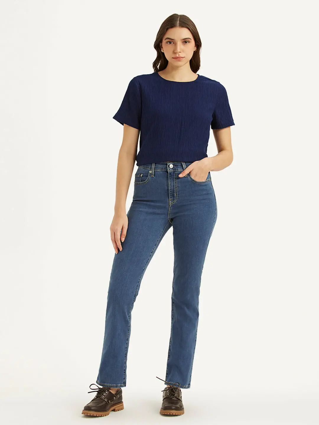 Women's 724 Blue Slim Straight Fit High Rise Jeans 1
