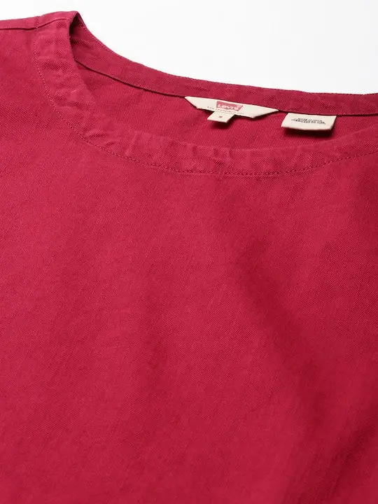 Women's Solid Red Round Neck Top 4