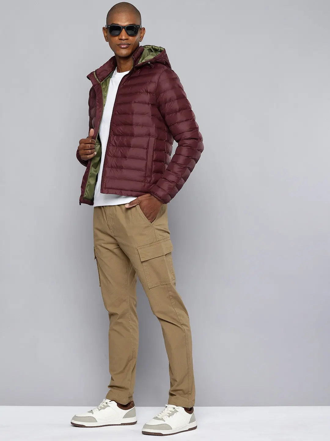 Men's Quilted Maroon Hooded Puffer Jacket 1