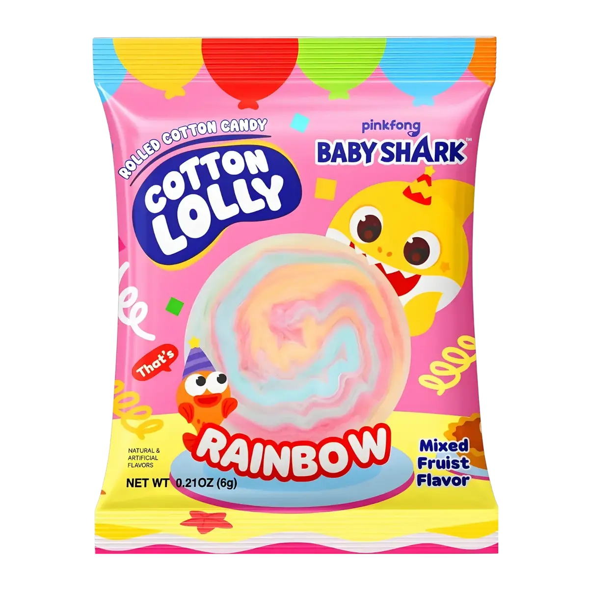 Cotton Lolly Rolled Cotton Candy Baby Shark Rainbow 6G 1