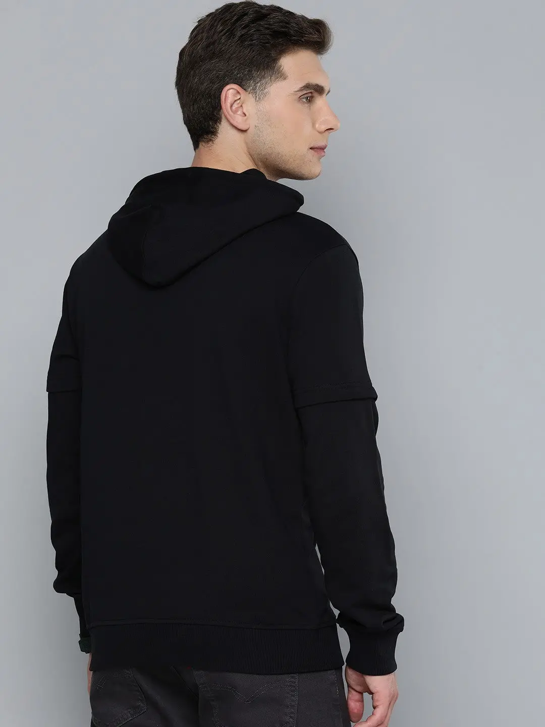 Men's Solid Black Hooded Sweatshirt 2