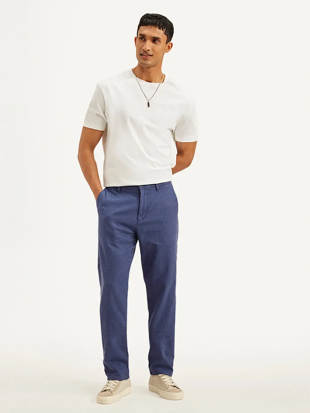 Men's Indigo Authentic Straight Fit Linen Chino Pants 1