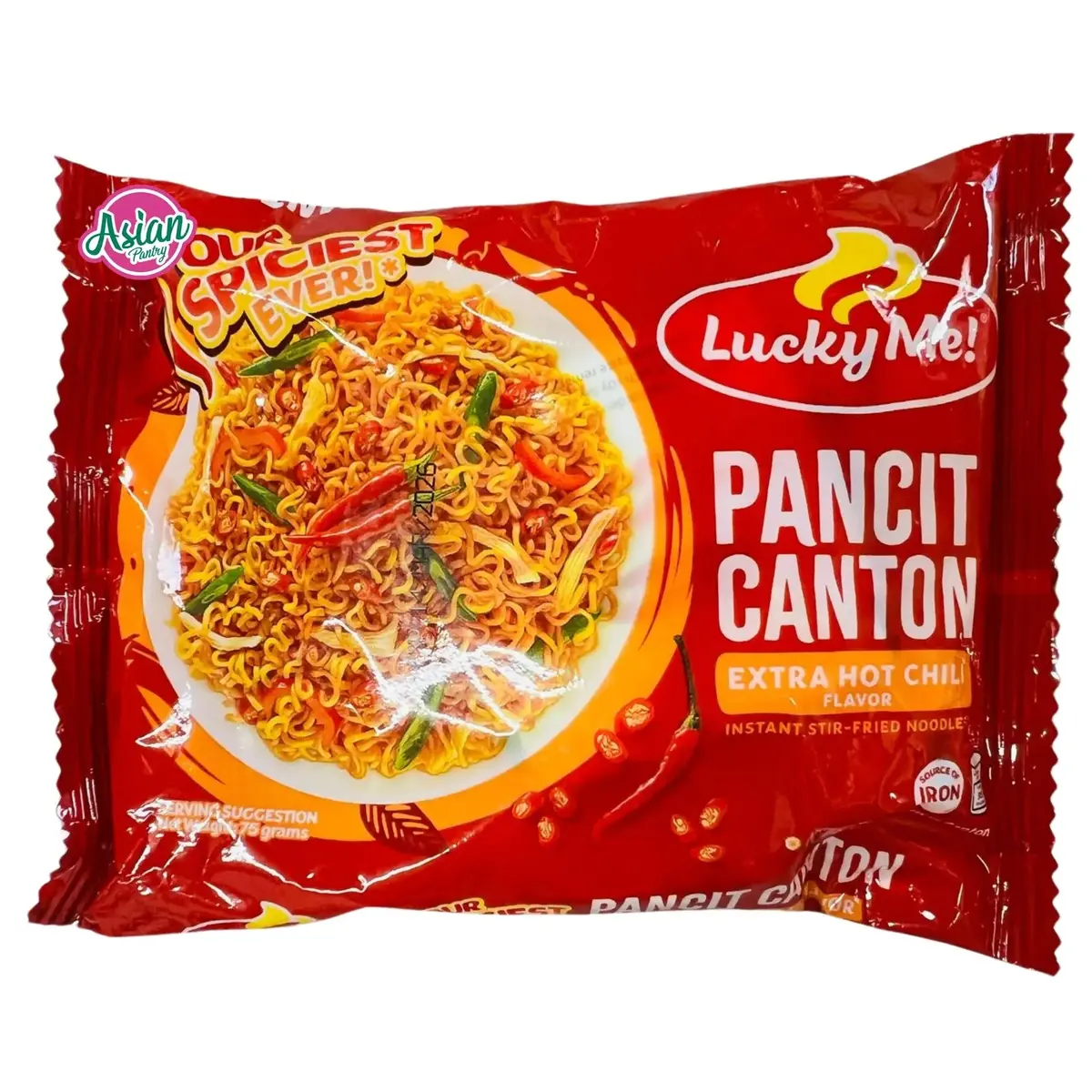 Lucky Me! Pancit Canton Extra Hot Chilli Instant Stir-Fried Noodle 75G 2