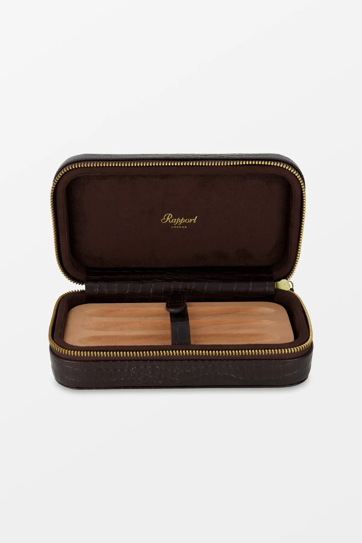 Rapport Brown Croco Brompton Three Cigar Case 1