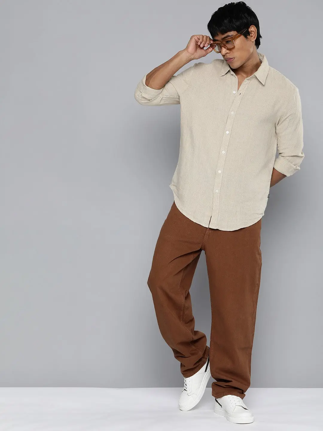Men's Redloop Solid Slim Fit Linen Shirt 1