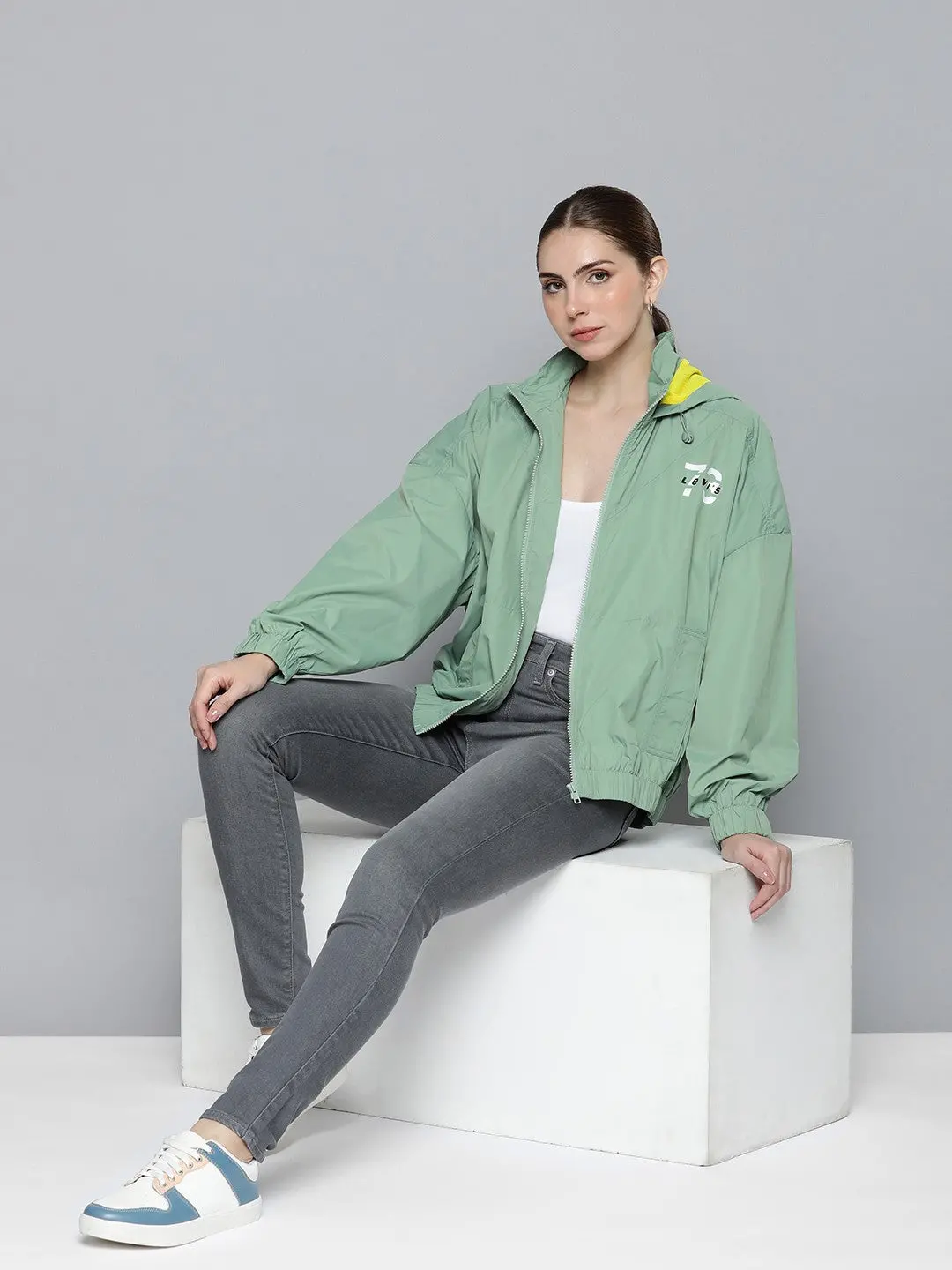 Women's Solid Light Green Hooded Jacket 1