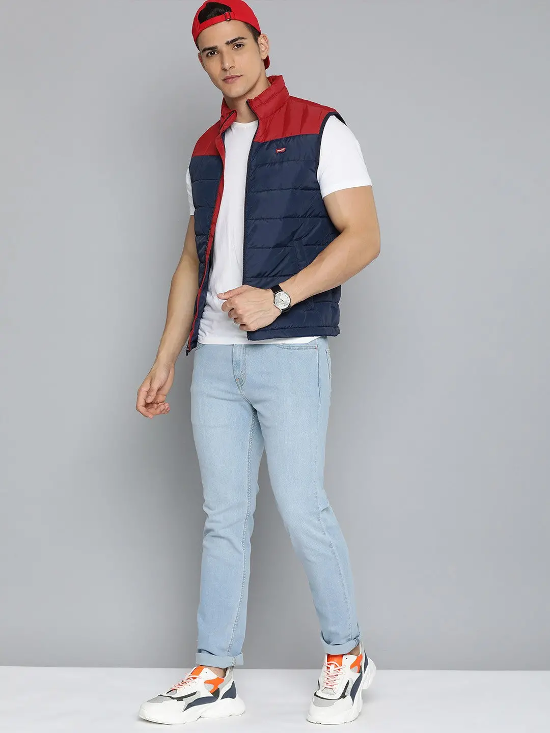 Men's Colorblock Navy High Neck Jacket 1