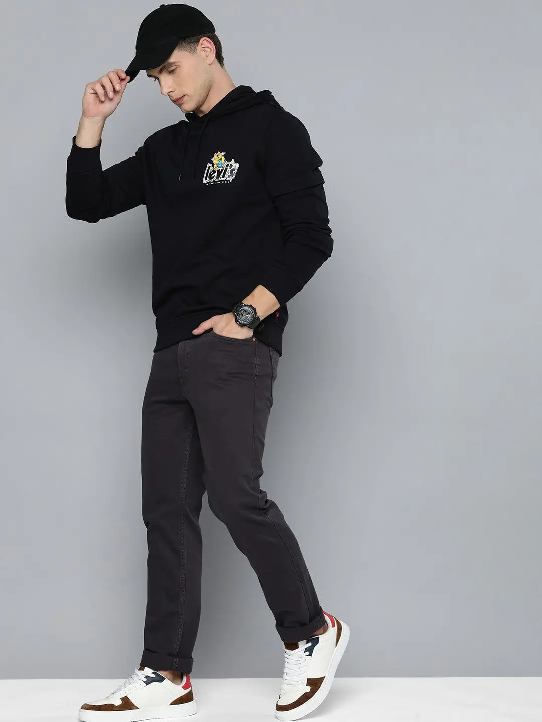 Men's Solid Black Hooded Sweatshirt 1