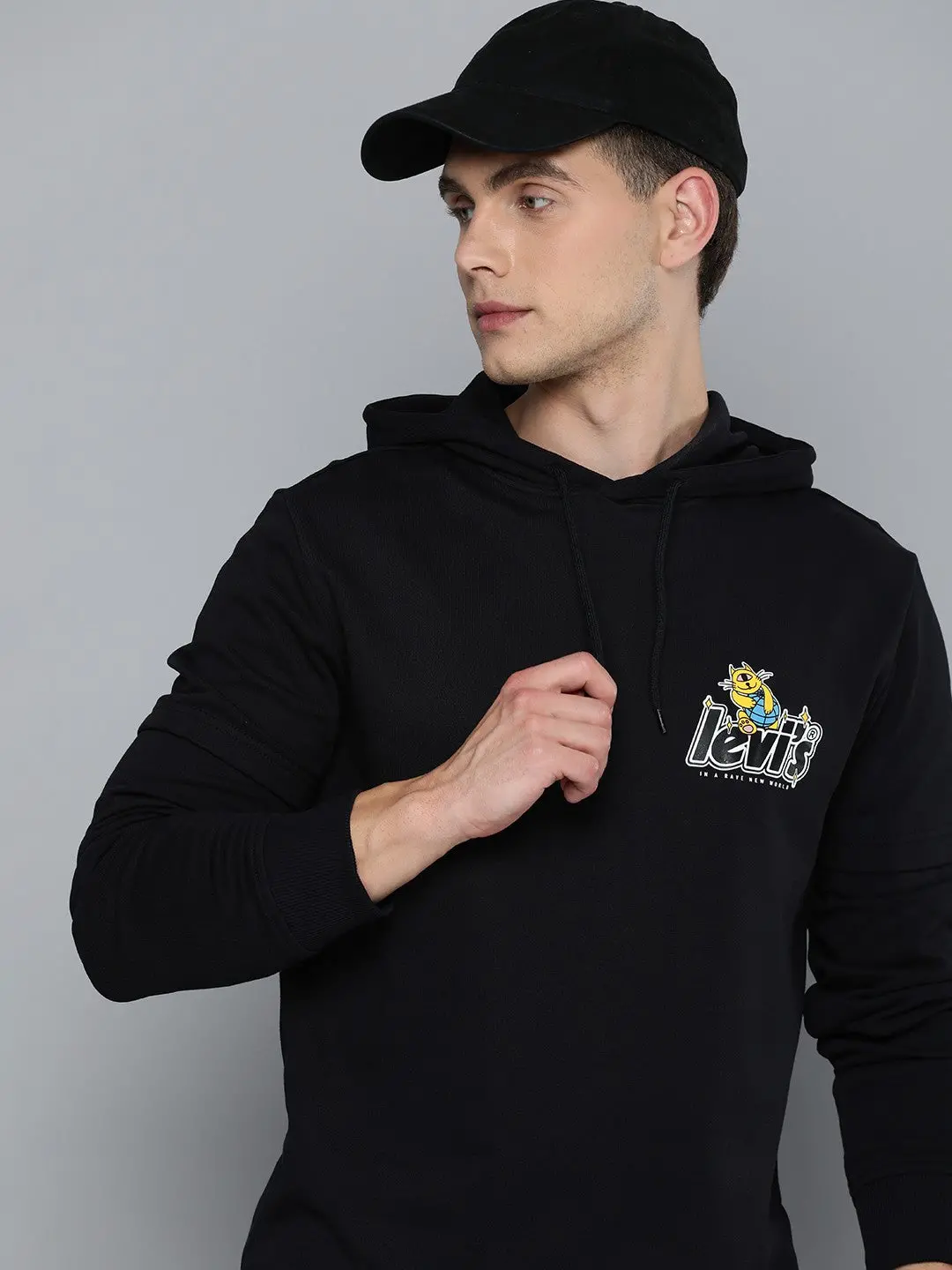 Men's Solid Black Hooded Sweatshirt 5