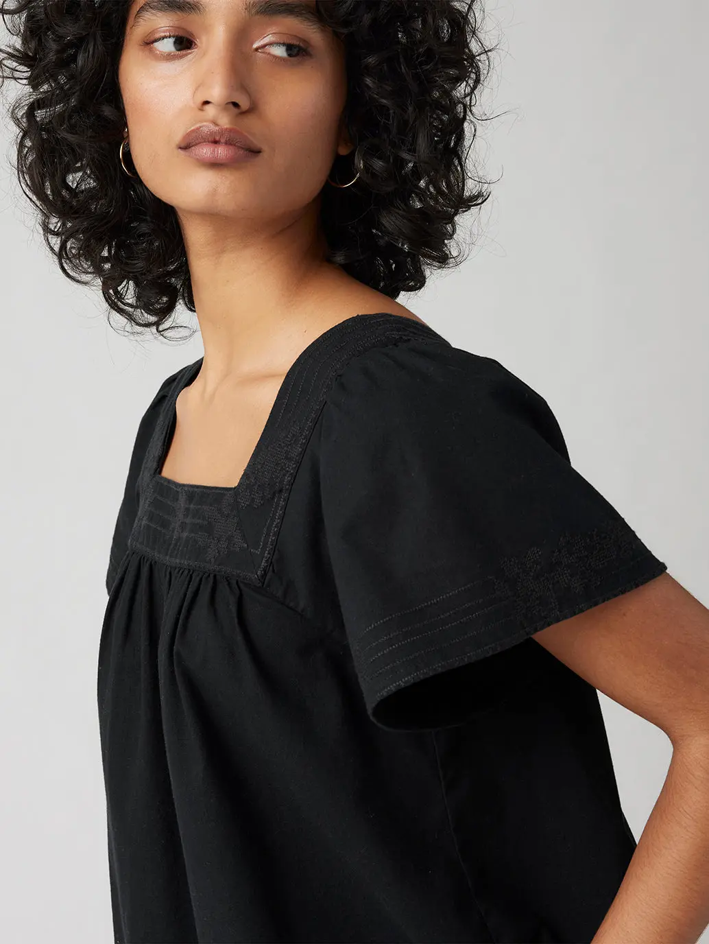 Women's Embroidered Black Square Neck Top 4