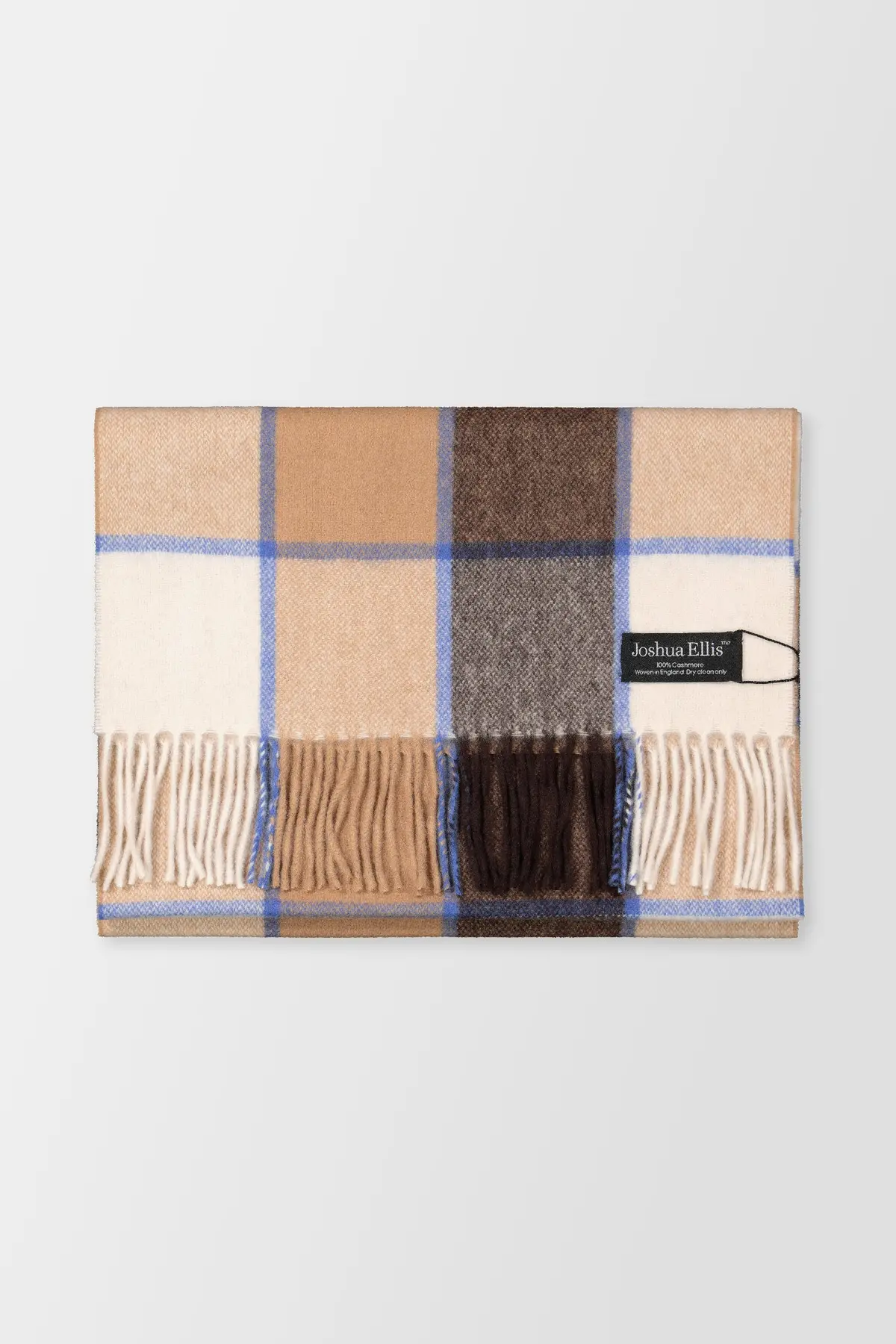 Joshua Ellis Beige Classic Check Brushed Fudge Scarf 1