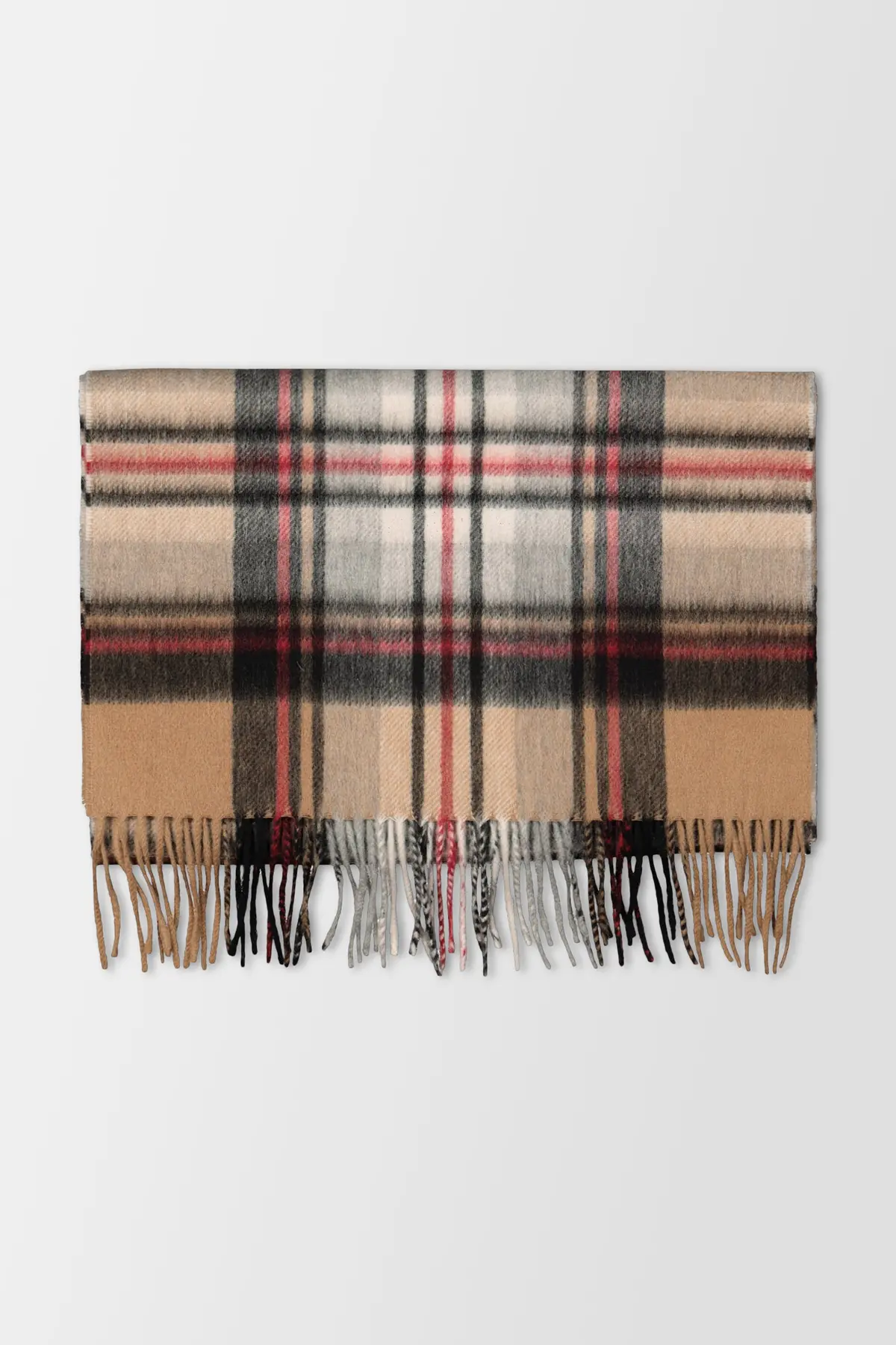 Joshua Ellis Camel Stewart Ripple Tartan Scarf 1