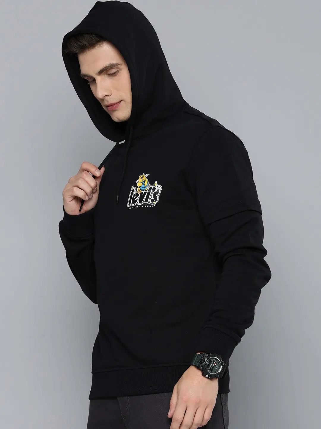 Men's Solid Black Hooded Sweatshirt 3