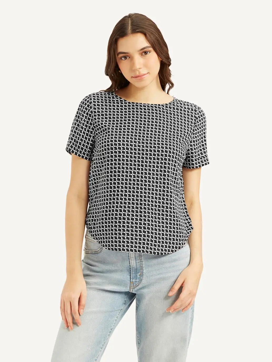 Women's Geometric Black Round Neck Top 1