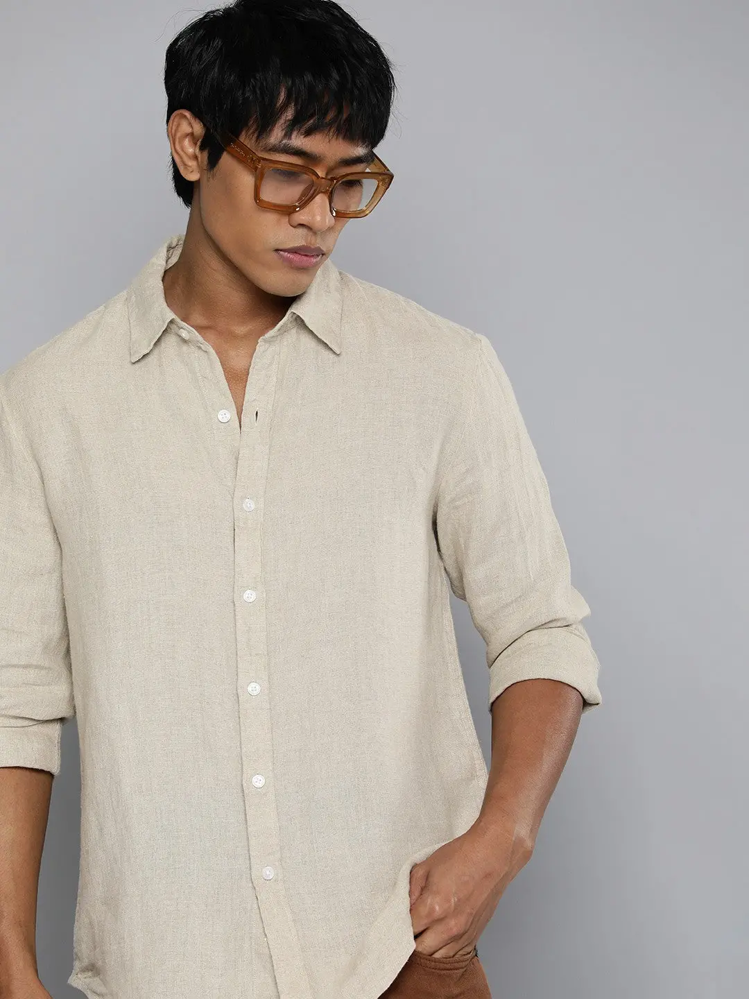 Men's Redloop Solid Slim Fit Linen Shirt 2
