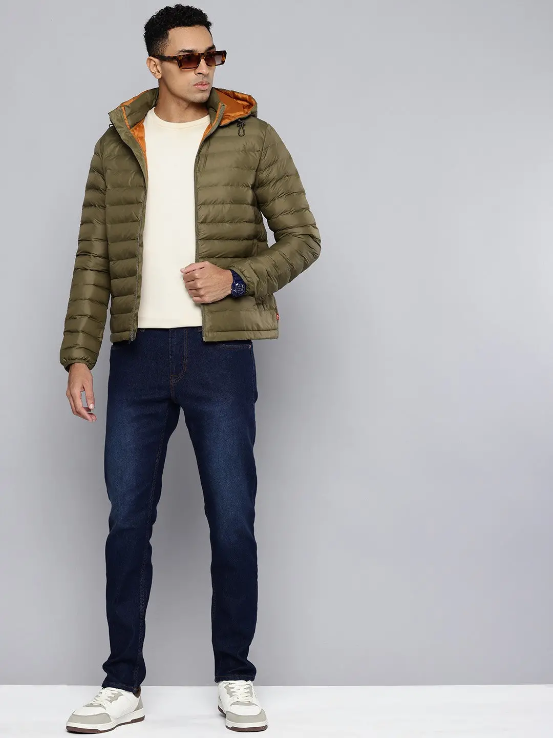 Men's Quilted Brown Hooded Puffer Jacket 1