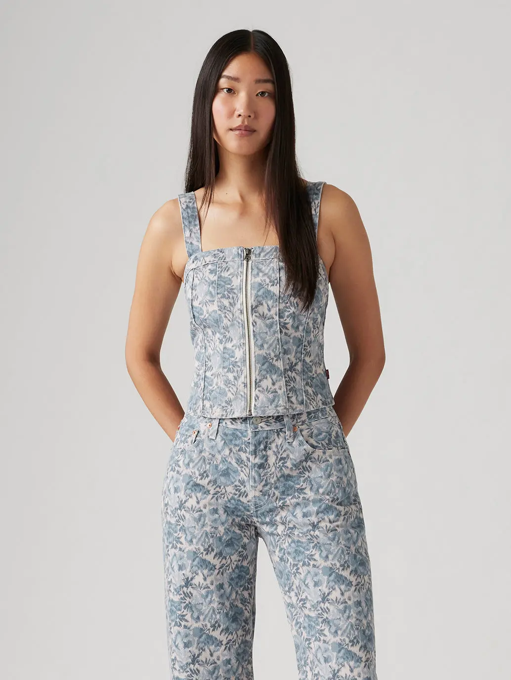 Women's Floral Blue Square Neck Corset Top 1