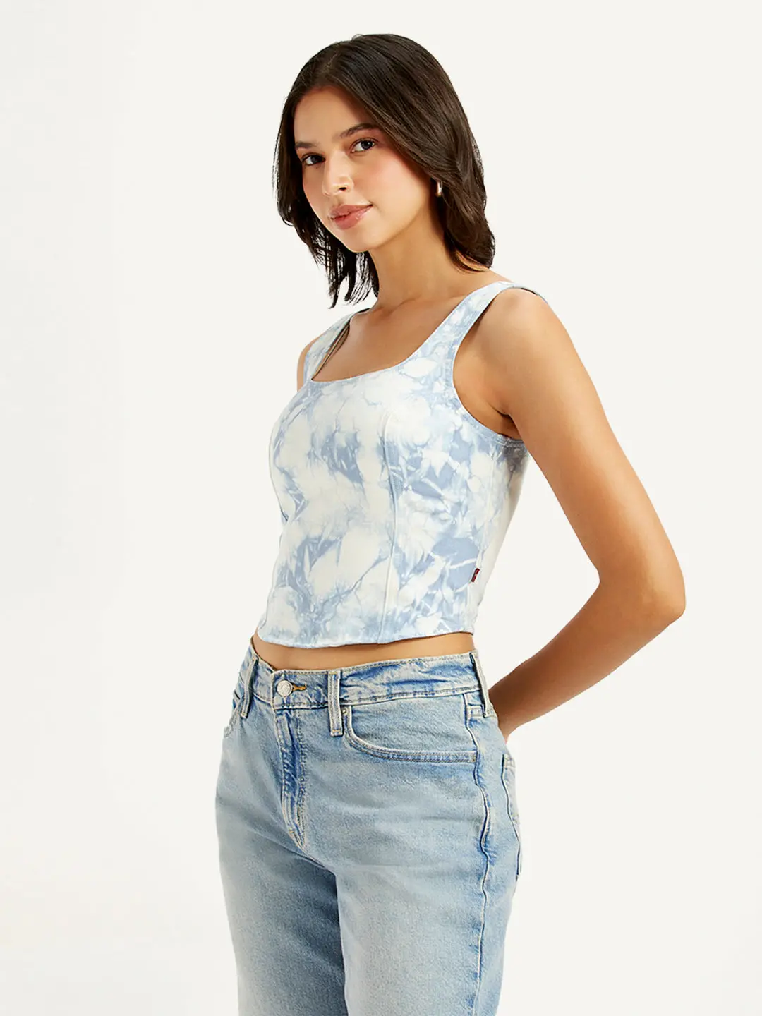 Women's Tie-Dye White Square Neck Corset Top 4
