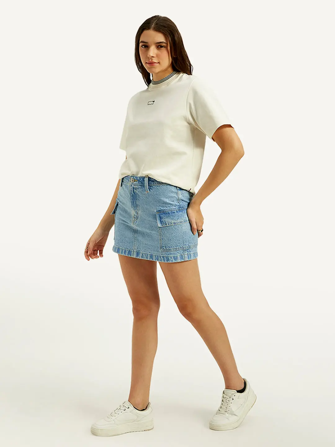 Women's High Rise Blue A-Line Skirt 4