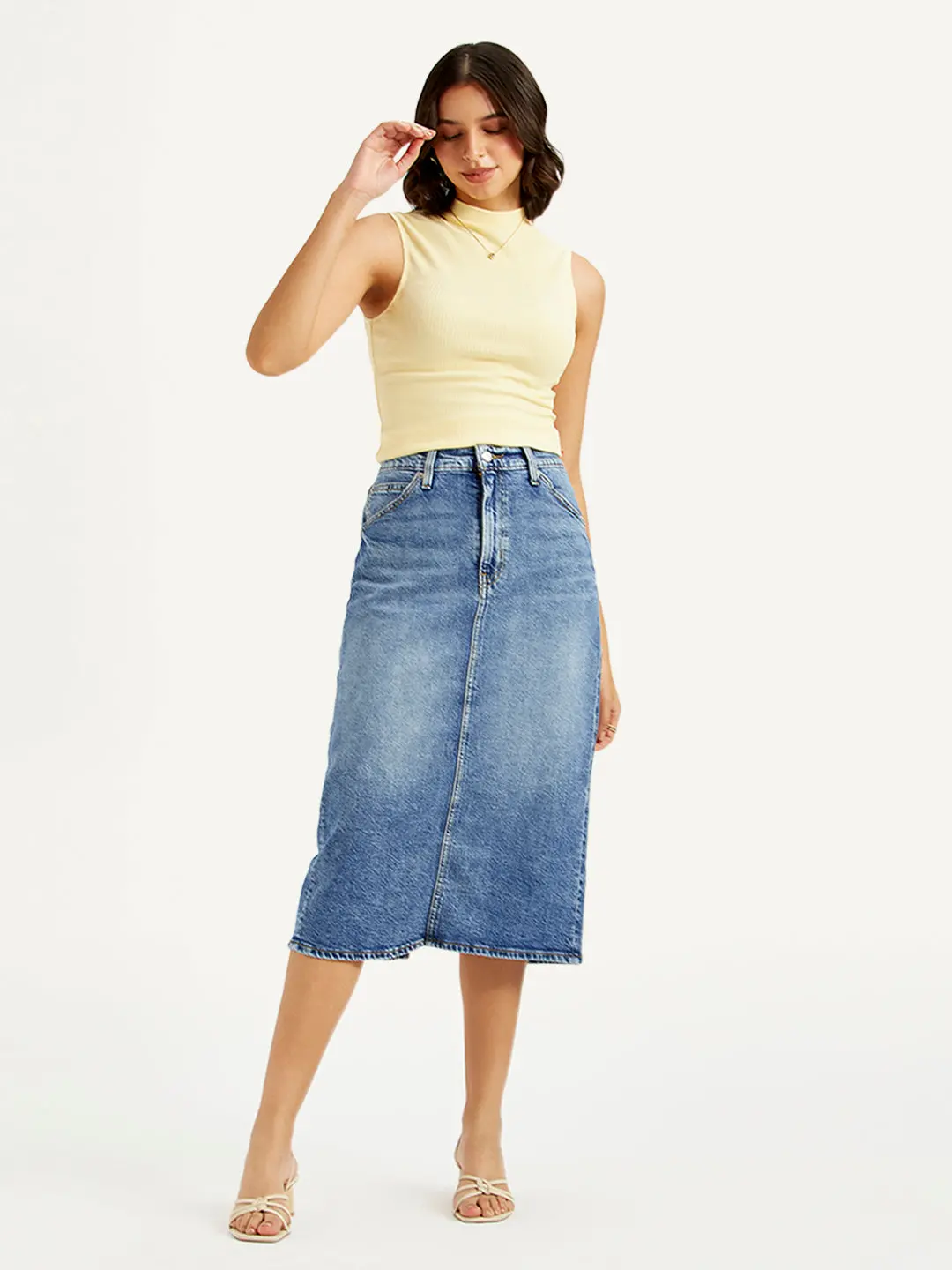 Women's High Rise Blue Straight Fit Skirt 1