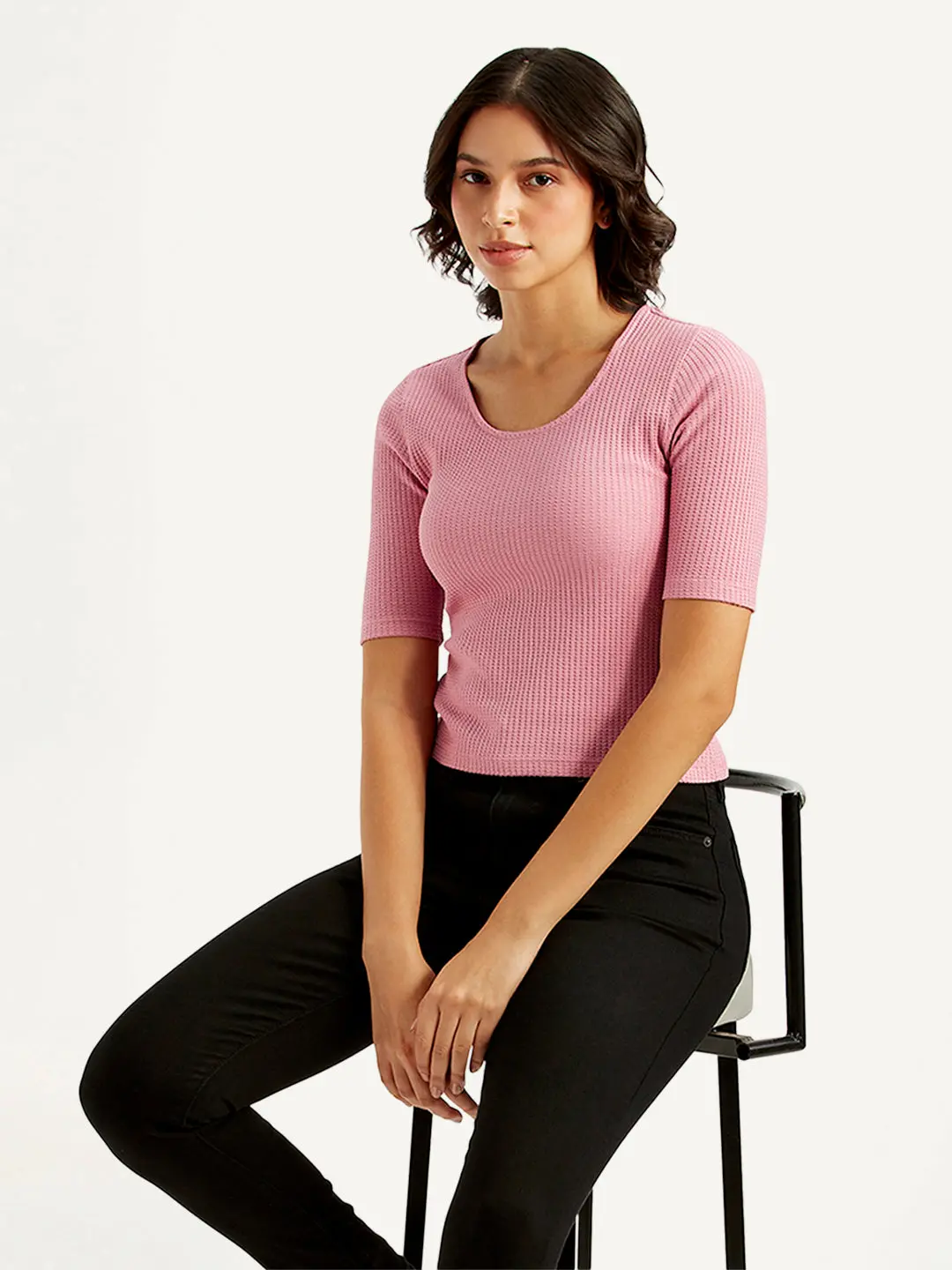 Women's Textured Pink Scoop Neck Top 1