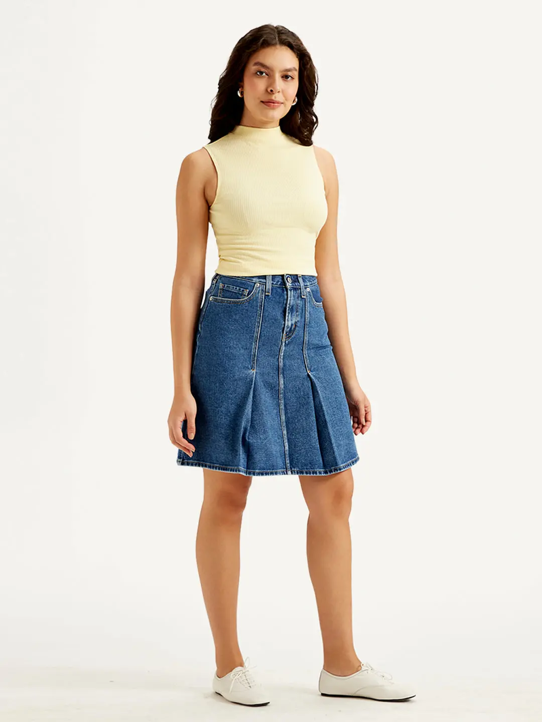 Women's High Rise Blue A-Line Skirt 4