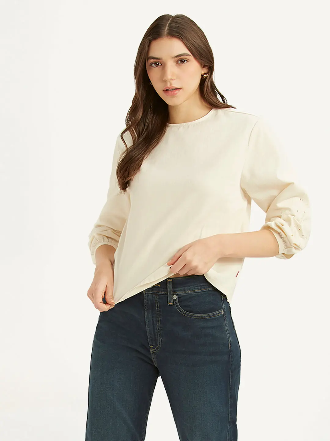 Women's Embroidered Off White Round Neck Top 1