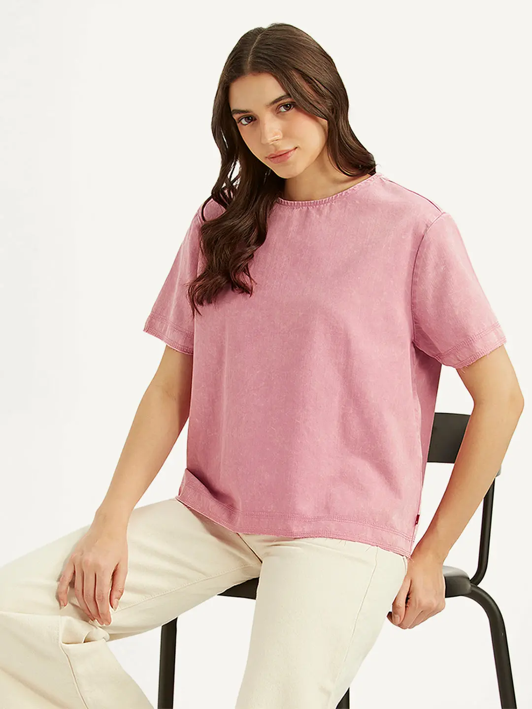 Women's Solid Pink Round Neck Top 1