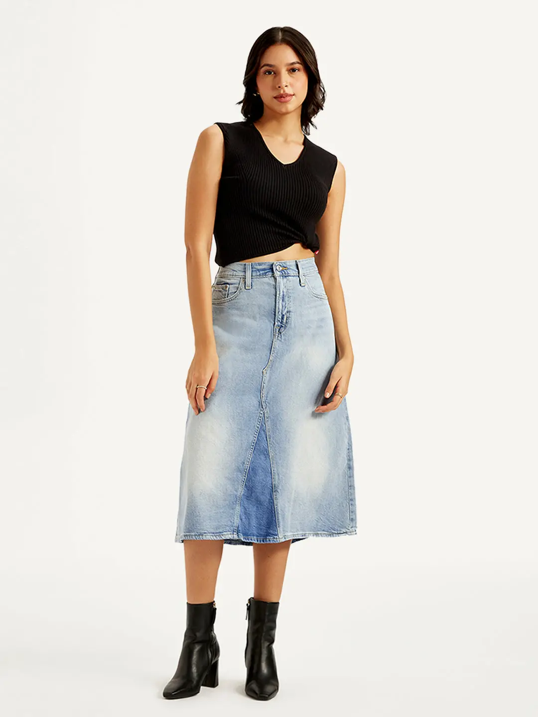 Women's High Rise Blue A-Line Skirt 1