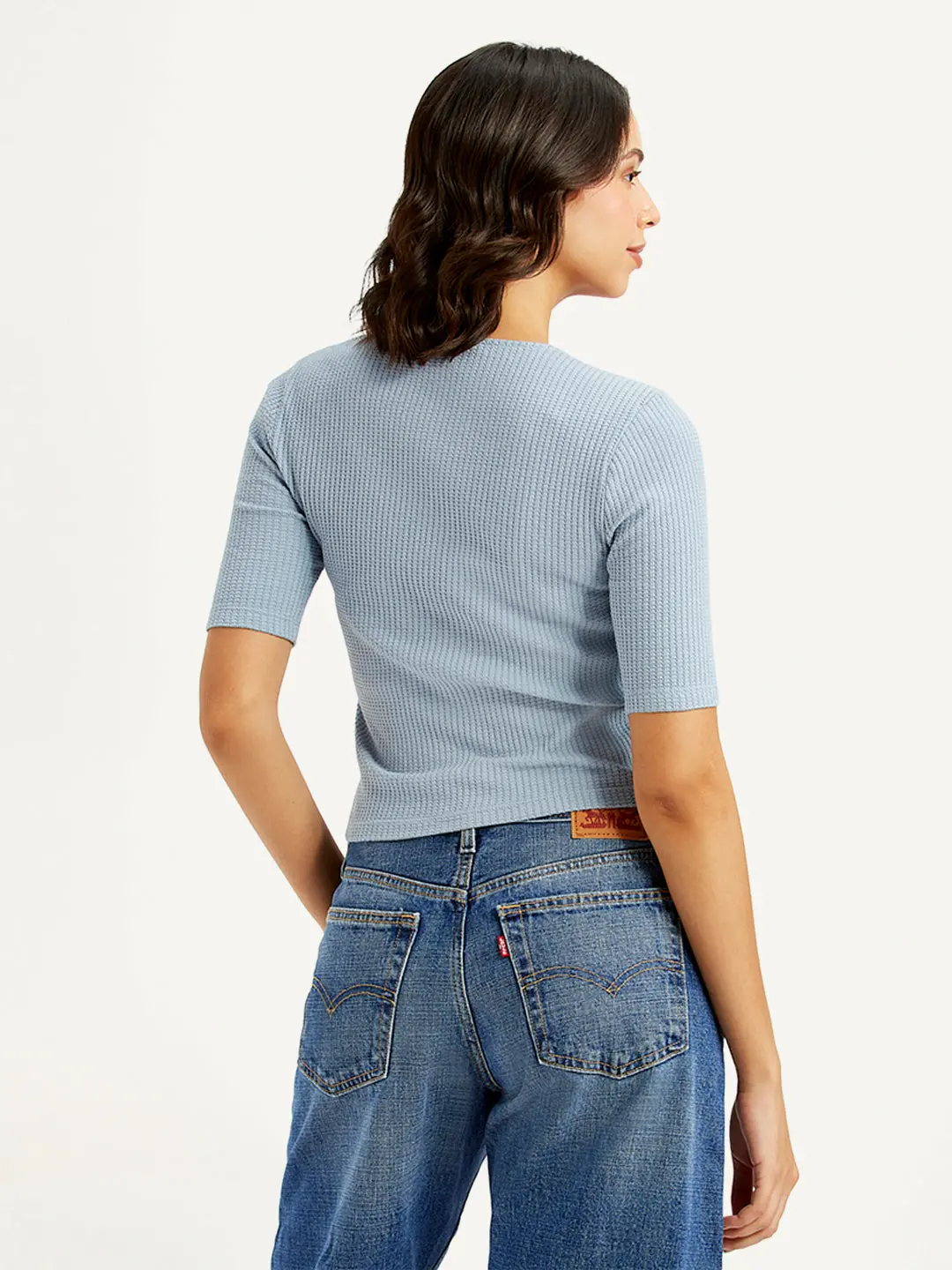Women's Textured Light Blue Scoop Neck Top 2