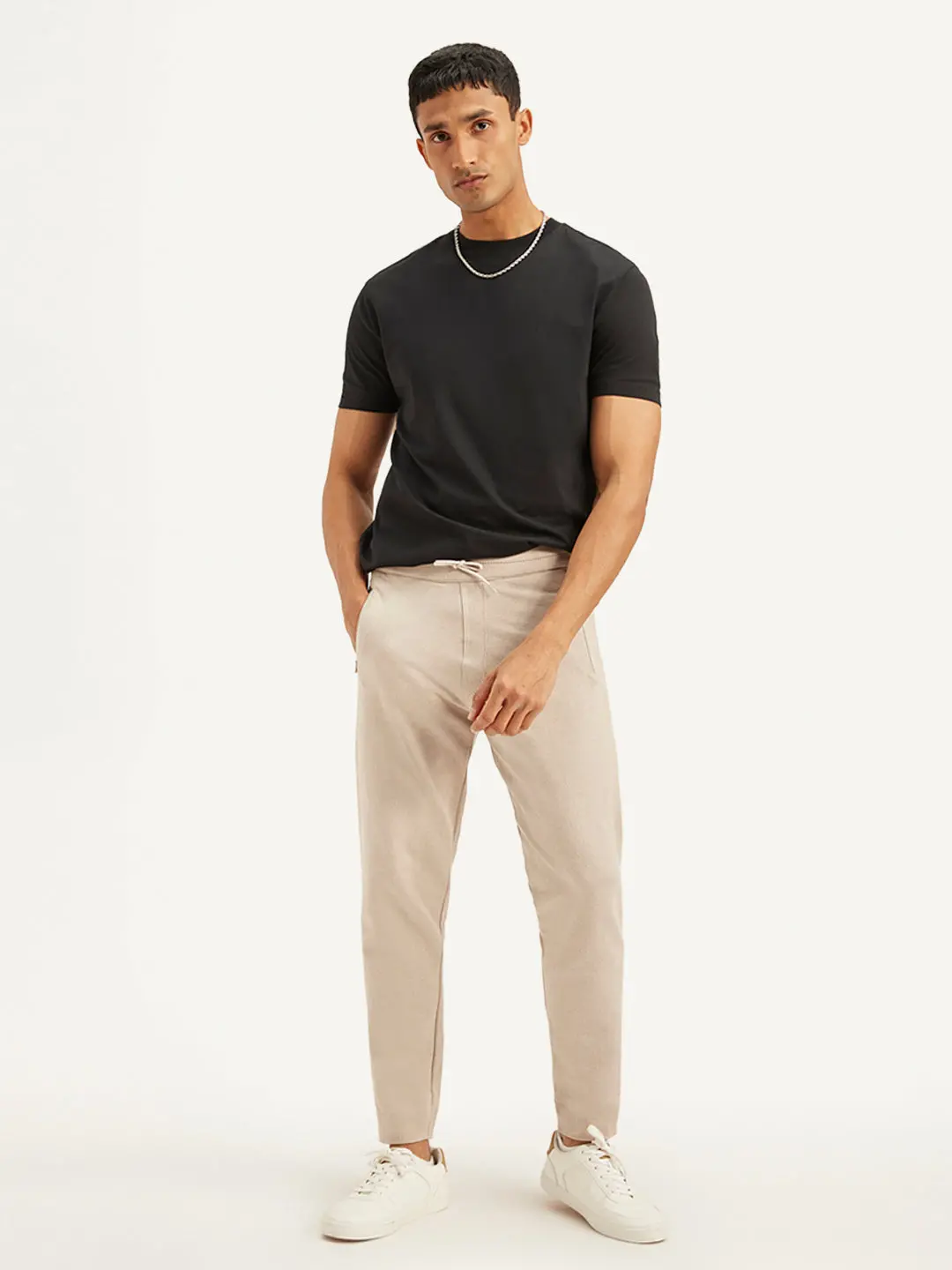 Men's Beige Solid Joggers 1