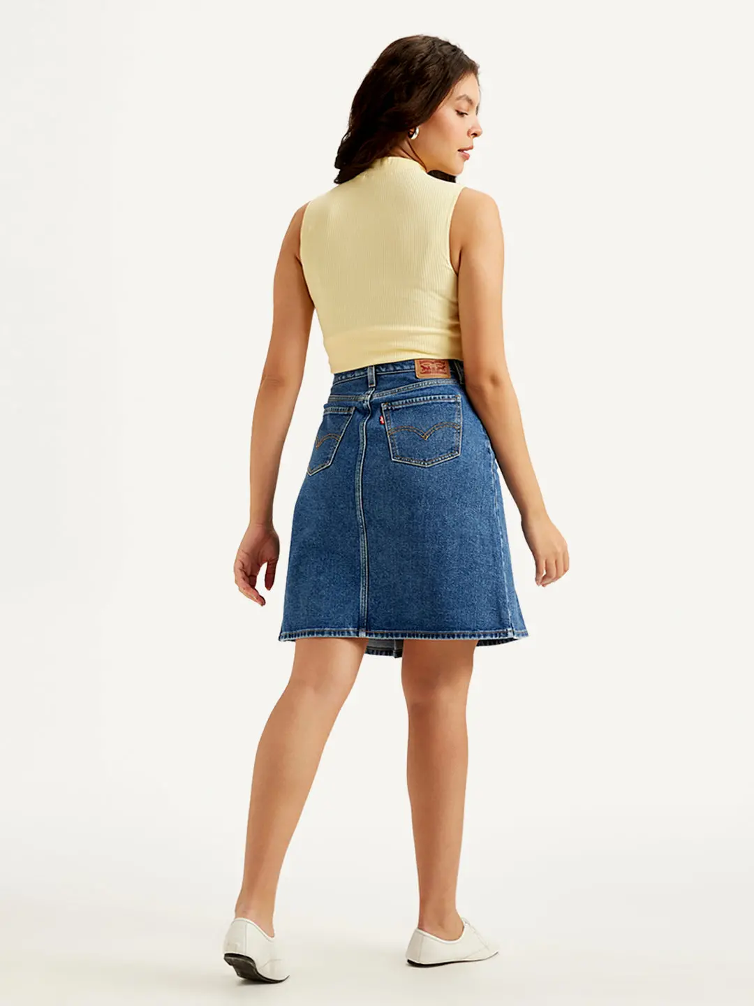 Women's High Rise Blue A-Line Skirt 2