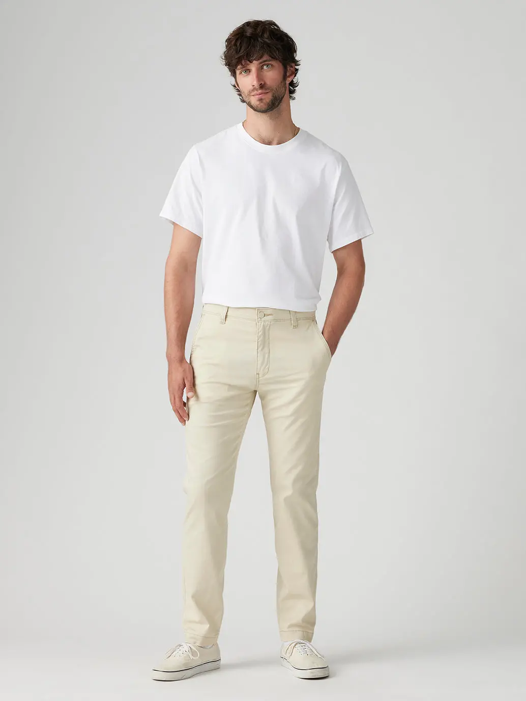 Men's Cream Regular Fit Chinos 2