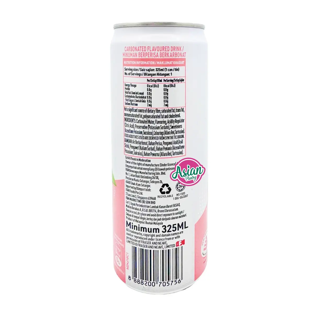 F&N Sparkling Korean Peach Water Sugar Free 325Ml 2