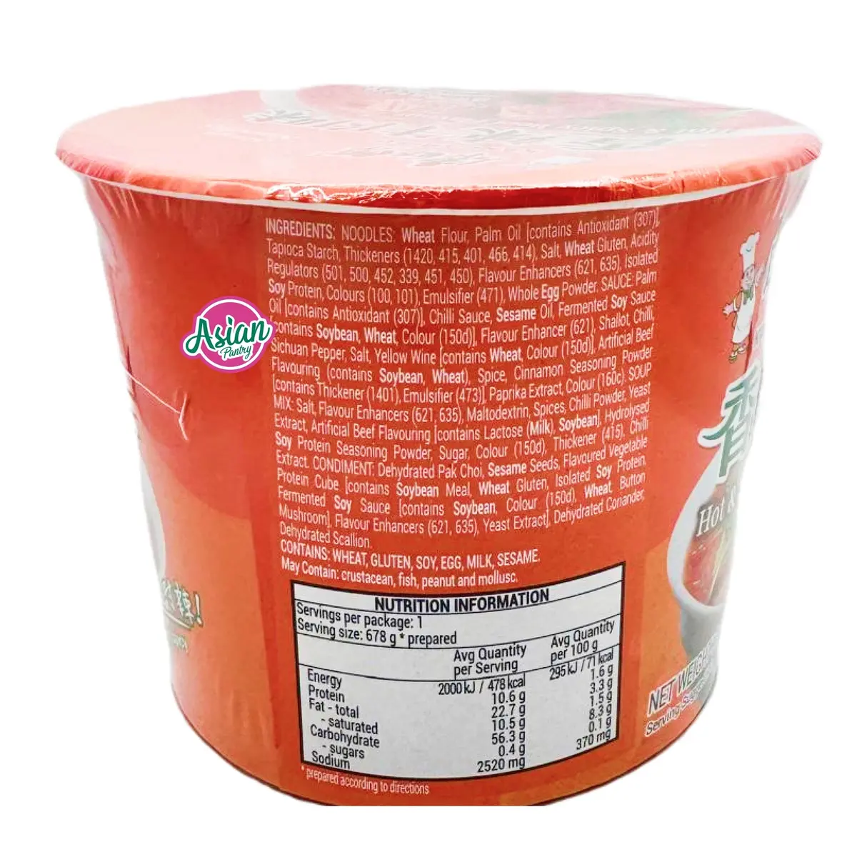 Kang Shi Fu Bowl Noodle Hot & Spicy Beef Flavour 110G 2