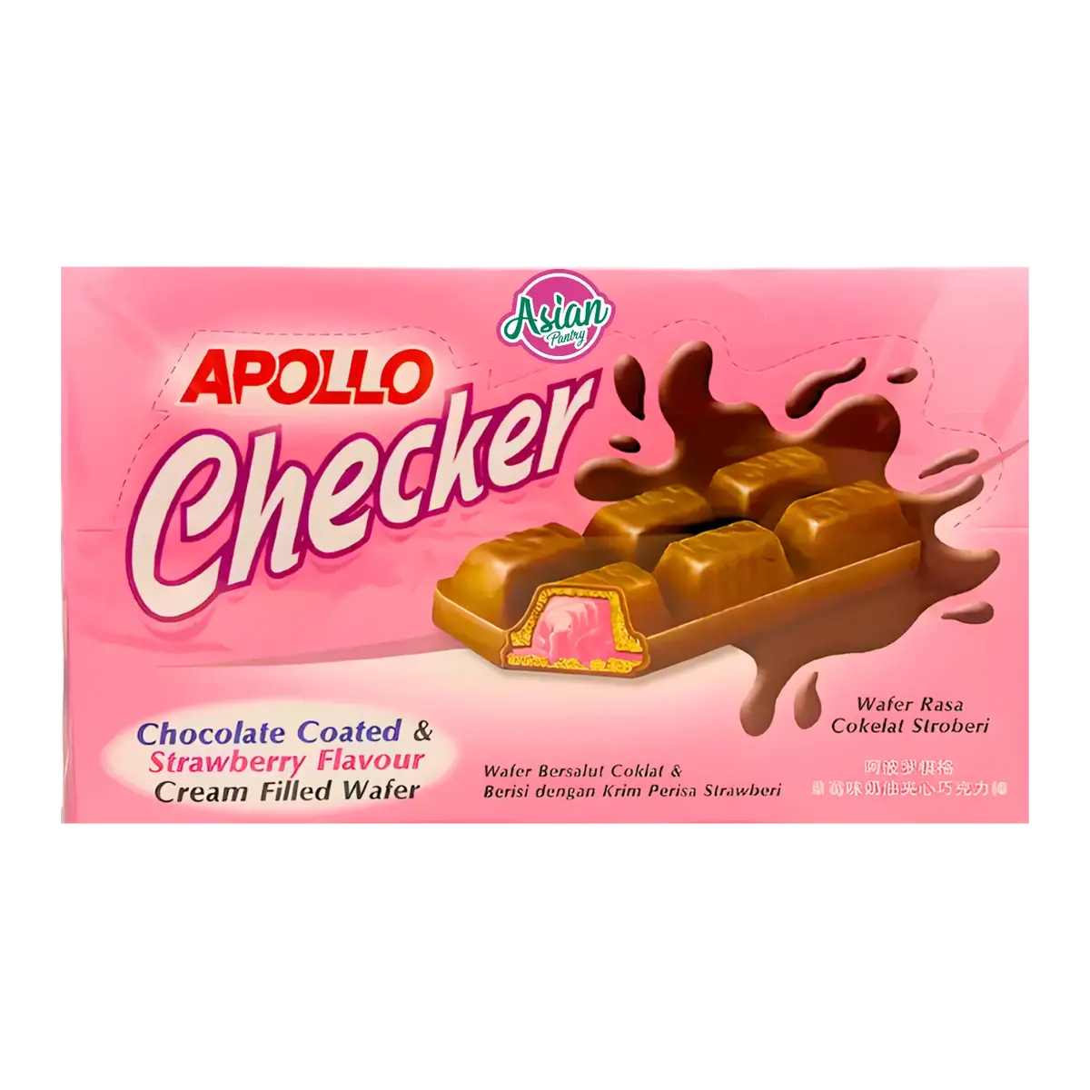 Apollo Checker Chocolate Coated & Strawberry Flavour Cream Filled Wafer 24Pk 1