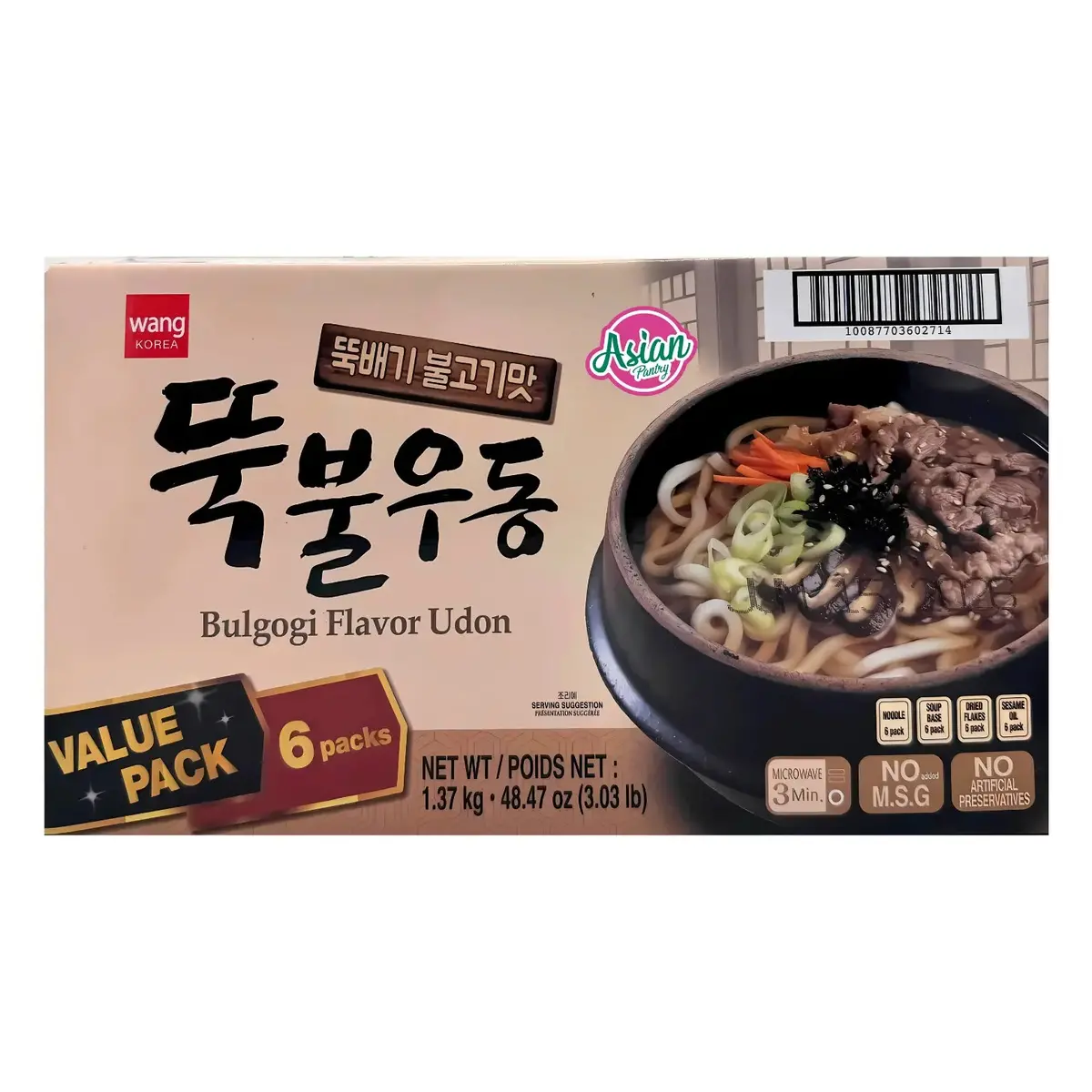 Wang Noodle Soup Bulgogi Flavour Udon 6Pk 1