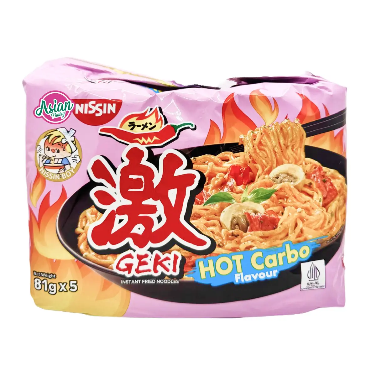 Nissin Geki Instant Fried Noodles (Hot Carbo Flavour) 405G 1