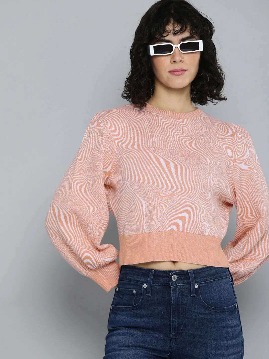 Women's Abstract Print Crew Neck Sweater 1
