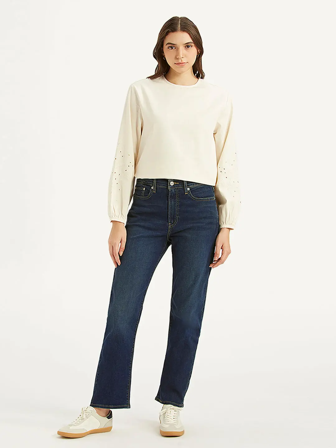 Women's Dark Blue Wedgie Straight Fit Mid Rise Jeans 1