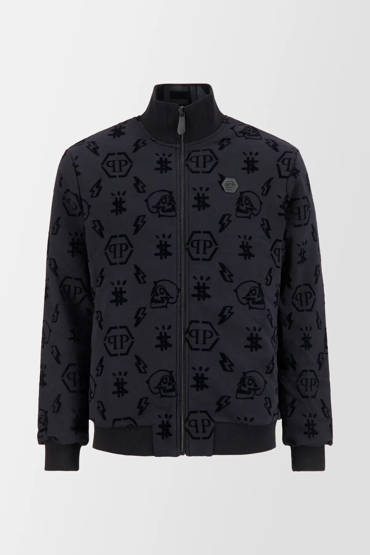 Philipp Plein Black Flock Monogram Jogging Jacket 1