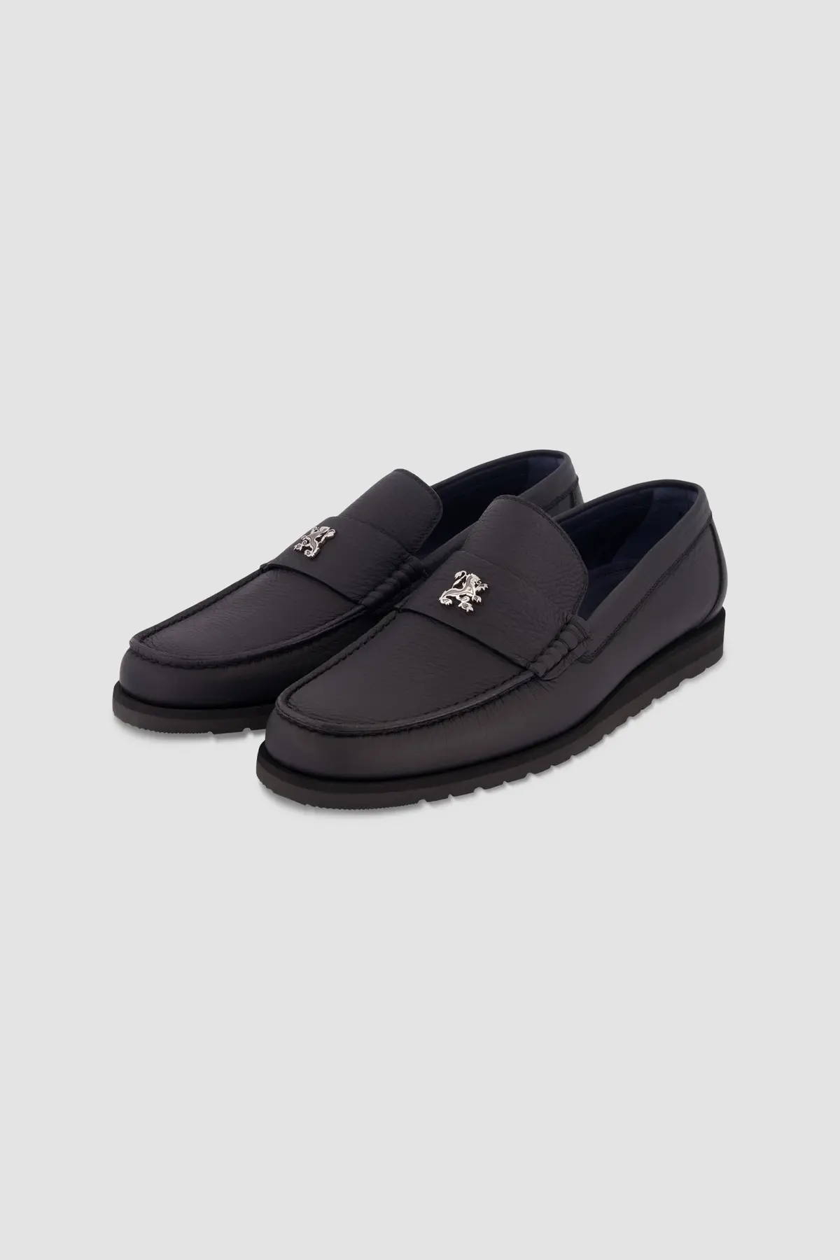 Zilli Black Hand Sew With Lion De Moccasins 1