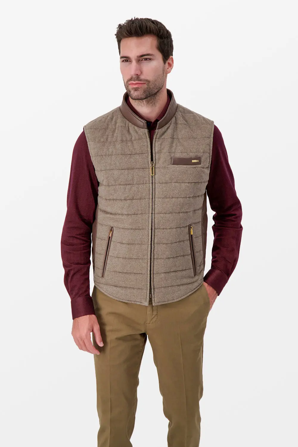 Zilli Beige Wool & Silk W/ Leather Vest 1