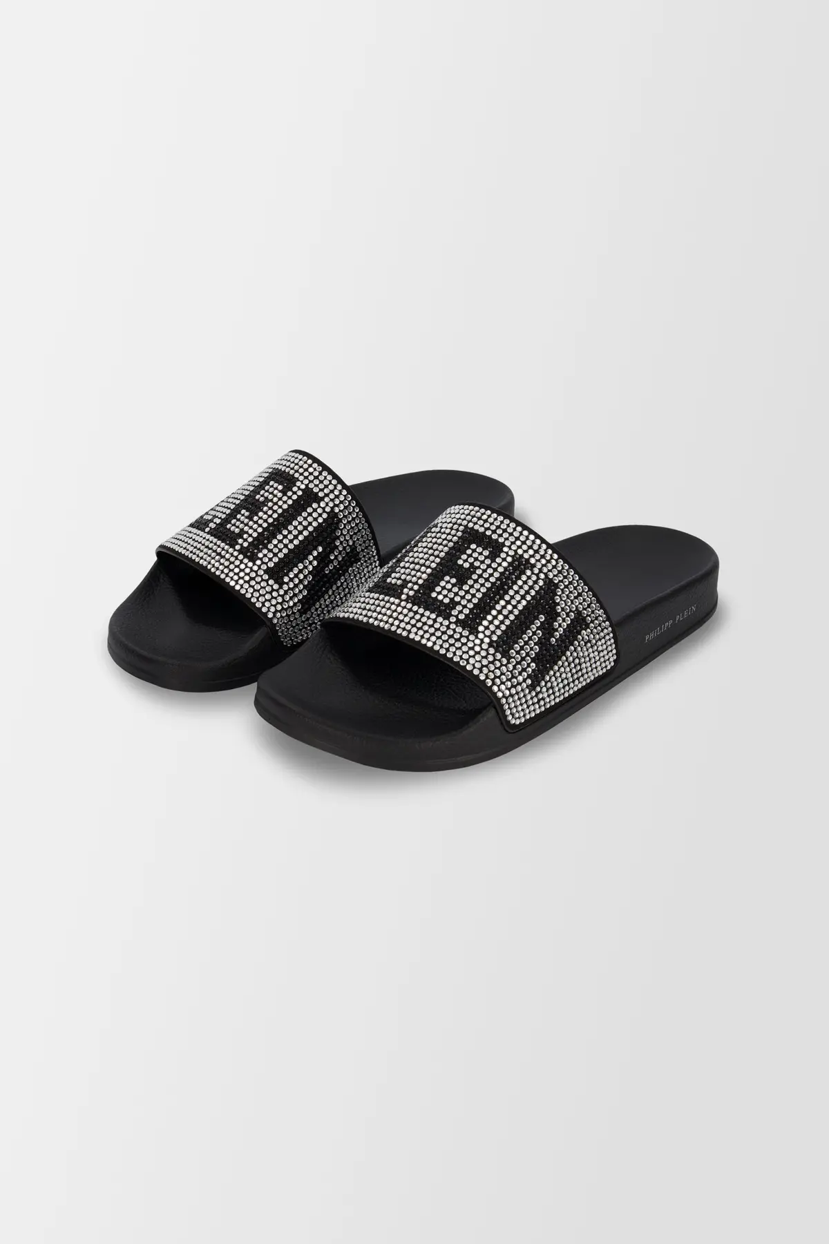 Philipp Plein Black Crystal Plein Flat Gummy Slides 1