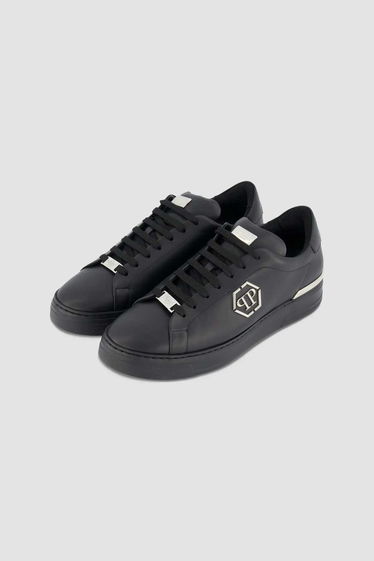 Philipp Plein Black Leather Lo-Top Hexagon Sneakers 1